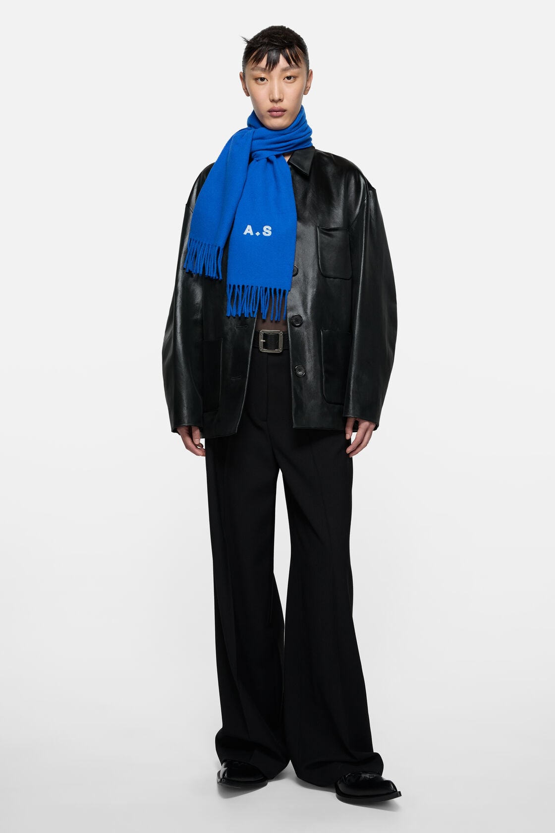 Fringe wool scarf - skinny - Royal blue