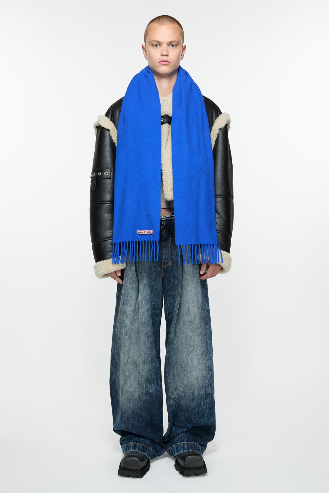 Fringe wool scarf - skinny - Royal blue