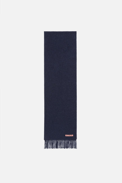 Fringe wool scarf - skinny - Dark Navy Melange
