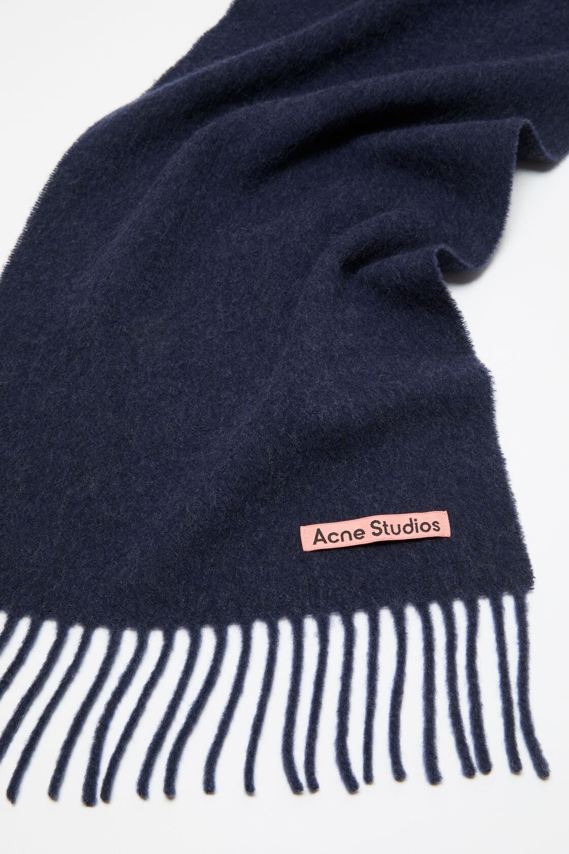 Fringe wool scarf - skinny - Dark Navy Melange