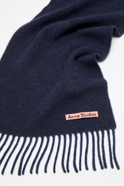 Fringe wool scarf - skinny - Dark Navy Melange