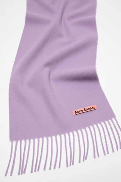 Fringe wool scarf - skinny - Lilac