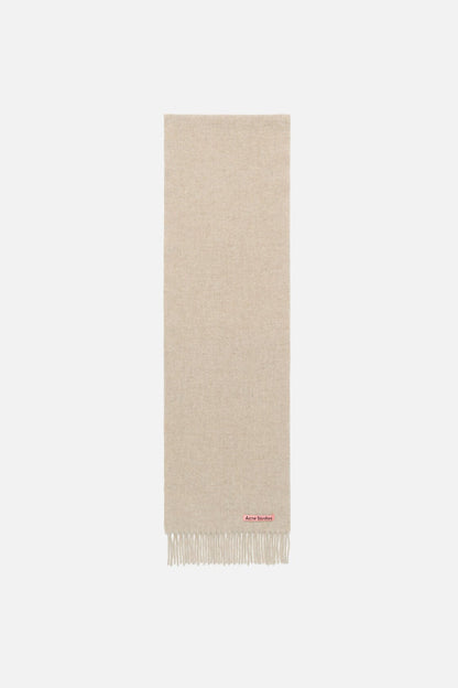 Fringe wool scarf - skinny - Oatmeal melange