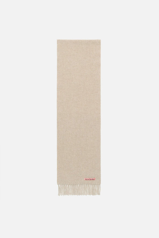 Fringe wool scarf - skinny - Oatmeal melange
