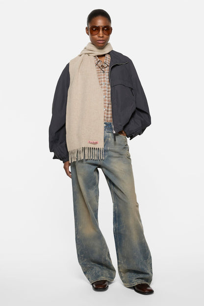 Fringe wool scarf - skinny - Oatmeal melange