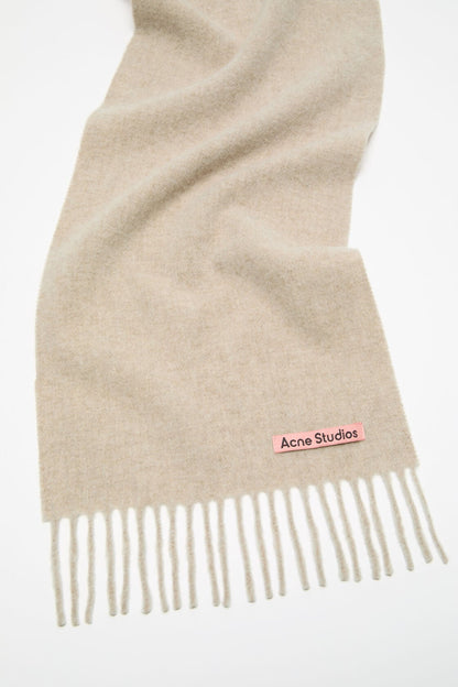 Fringe wool scarf - skinny - Oatmeal melange