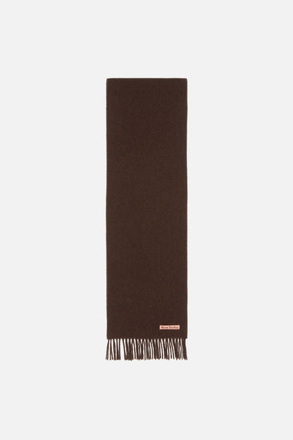 Fringe wool scarf - skinny - Brown melange