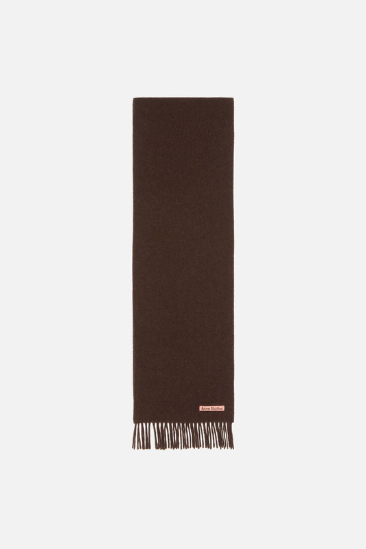 Fringe wool scarf - skinny - Brown melange