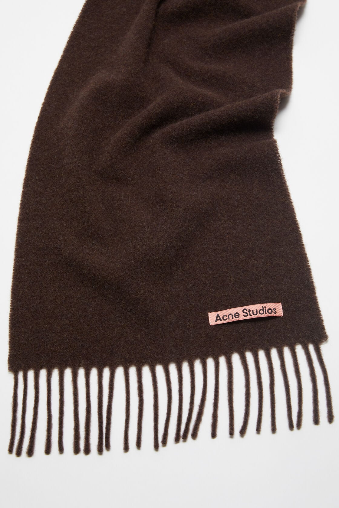 Fringe wool scarf - skinny - Brown melange