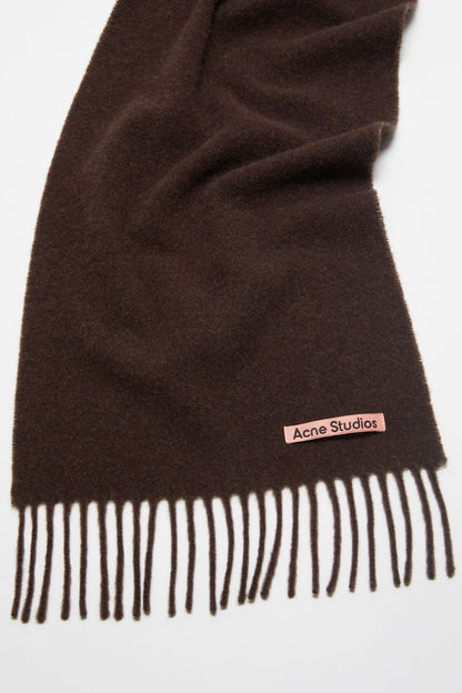 Fringe wool scarf - skinny - Brown melange