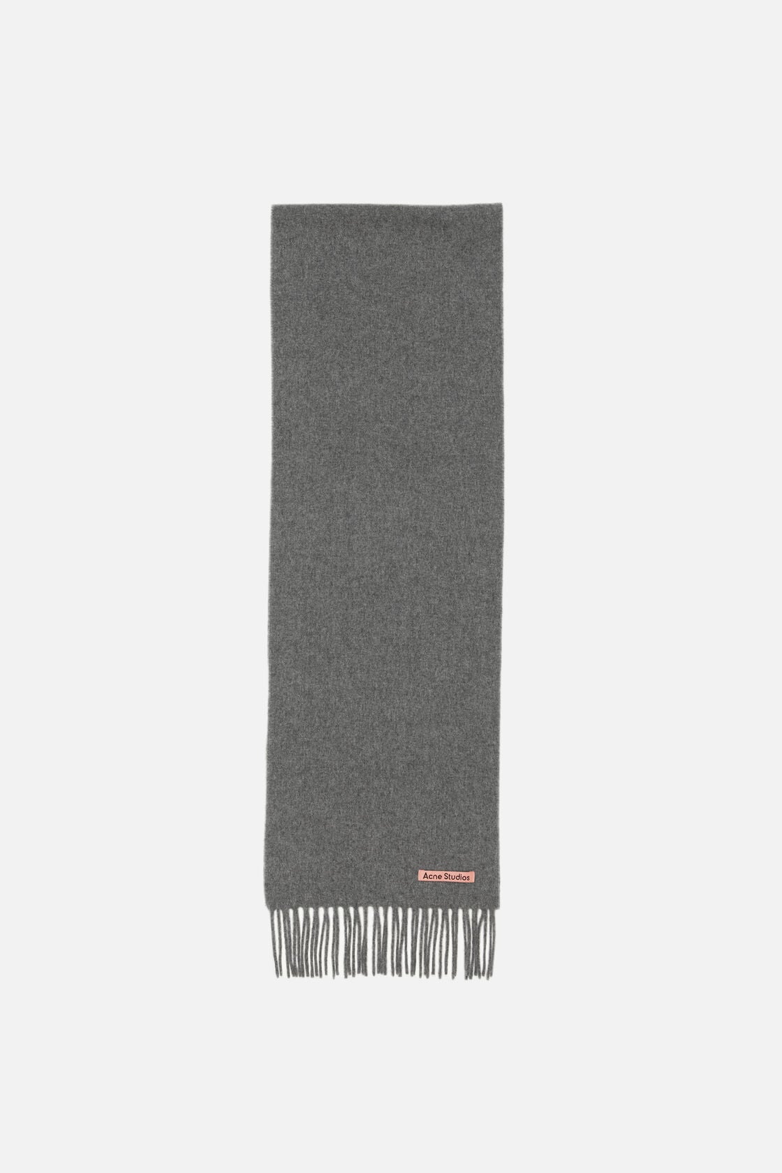 Fringe wool scarf - skinny - Grey Melange