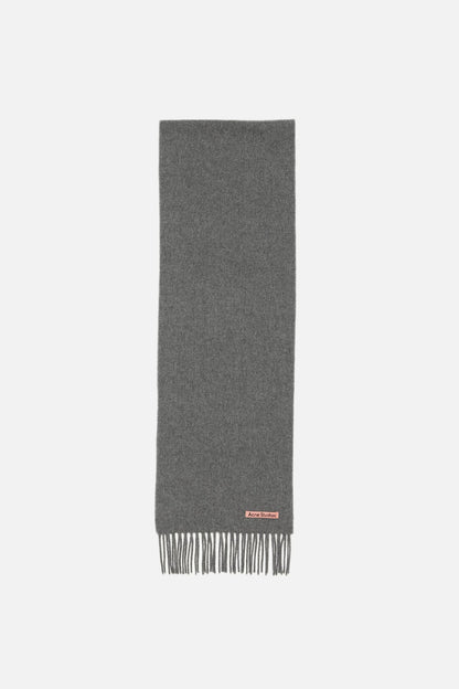 Fringe wool scarf - skinny - Grey Melange