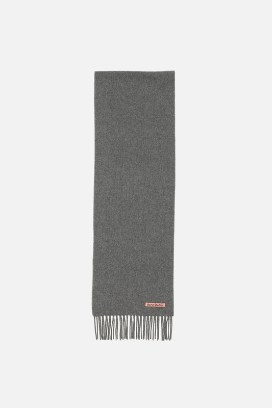 Fringe wool scarf - skinny - Grey Melange