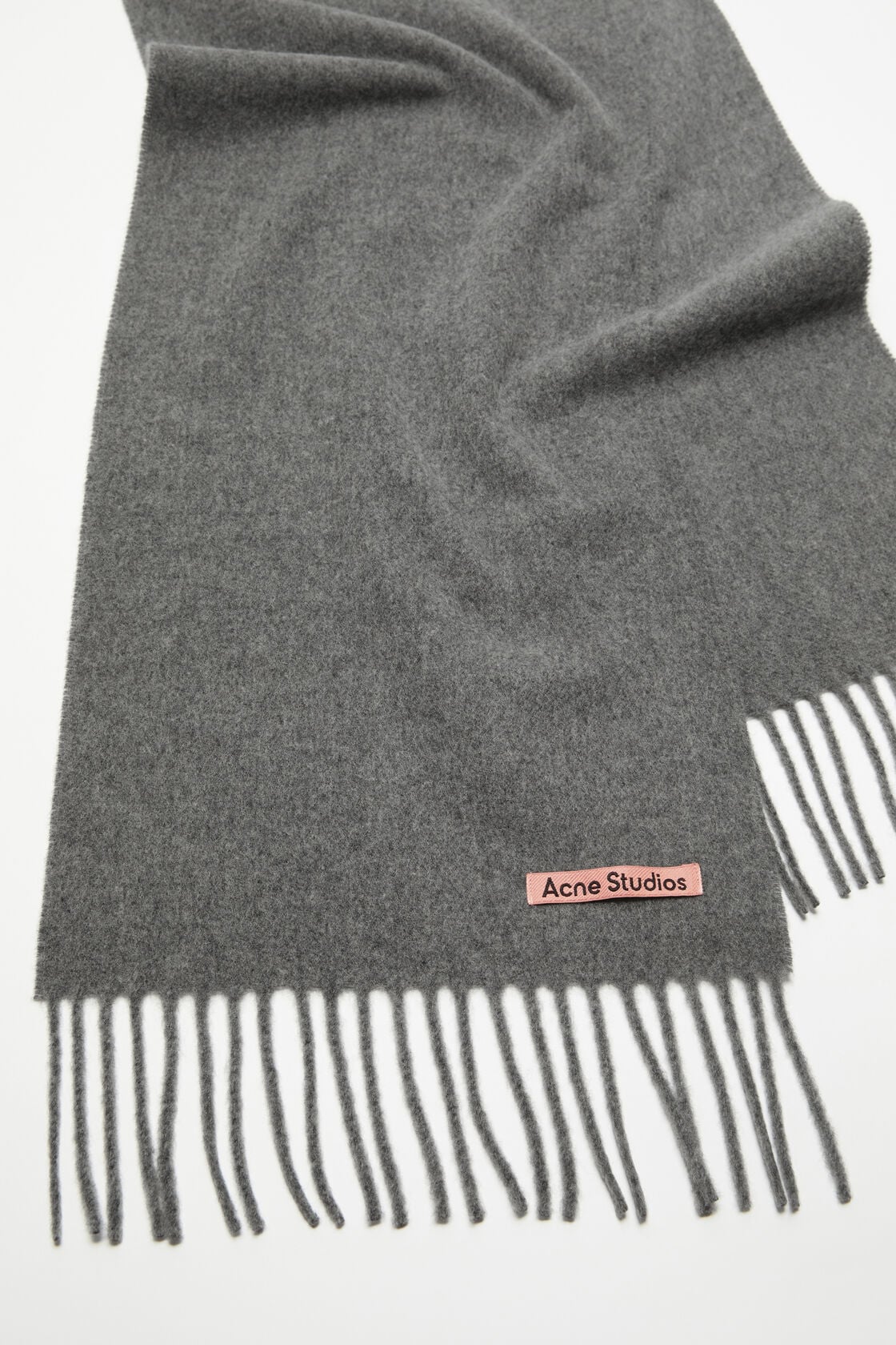 Fringe wool scarf - skinny - Grey Melange
