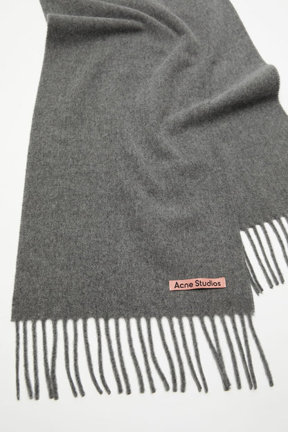 Fringe wool scarf - skinny - Grey Melange