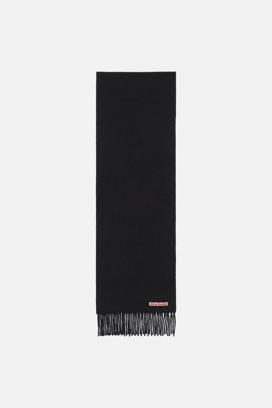 Fringe wool scarf - skinny - Black