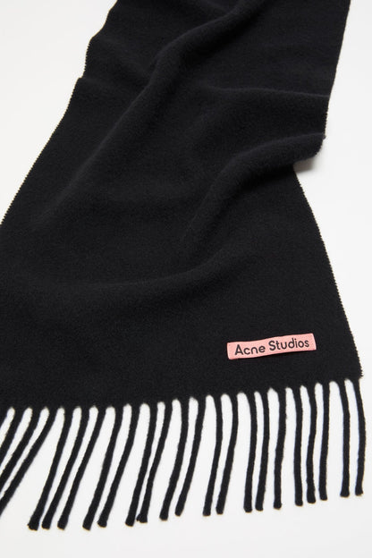 Fringe wool scarf - skinny - Black