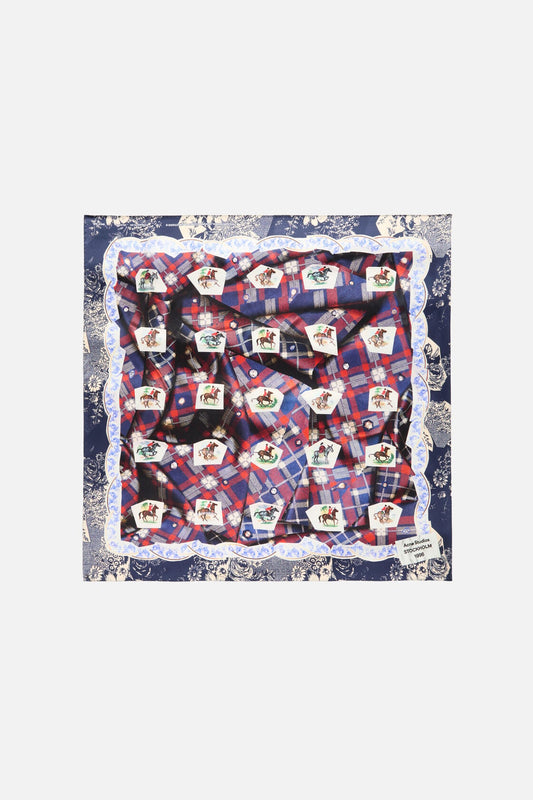 Printed silk scarf - Blue/red
