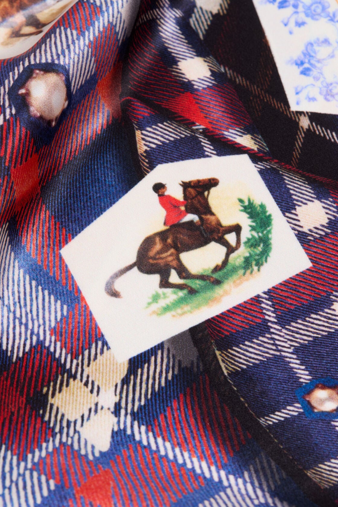 Printed silk scarf - Blue/red