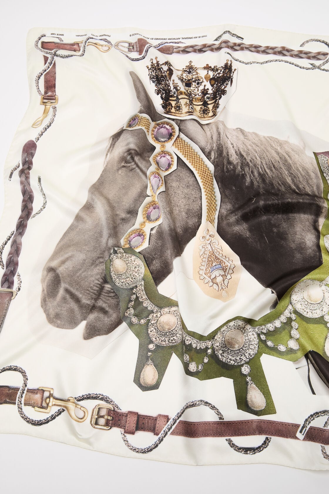 Printed silk scarf - Brown/white