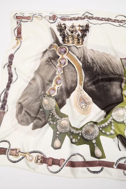Printed silk scarf - Brown/white