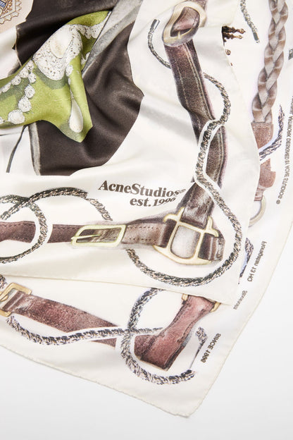 Printed silk scarf - Brown/white
