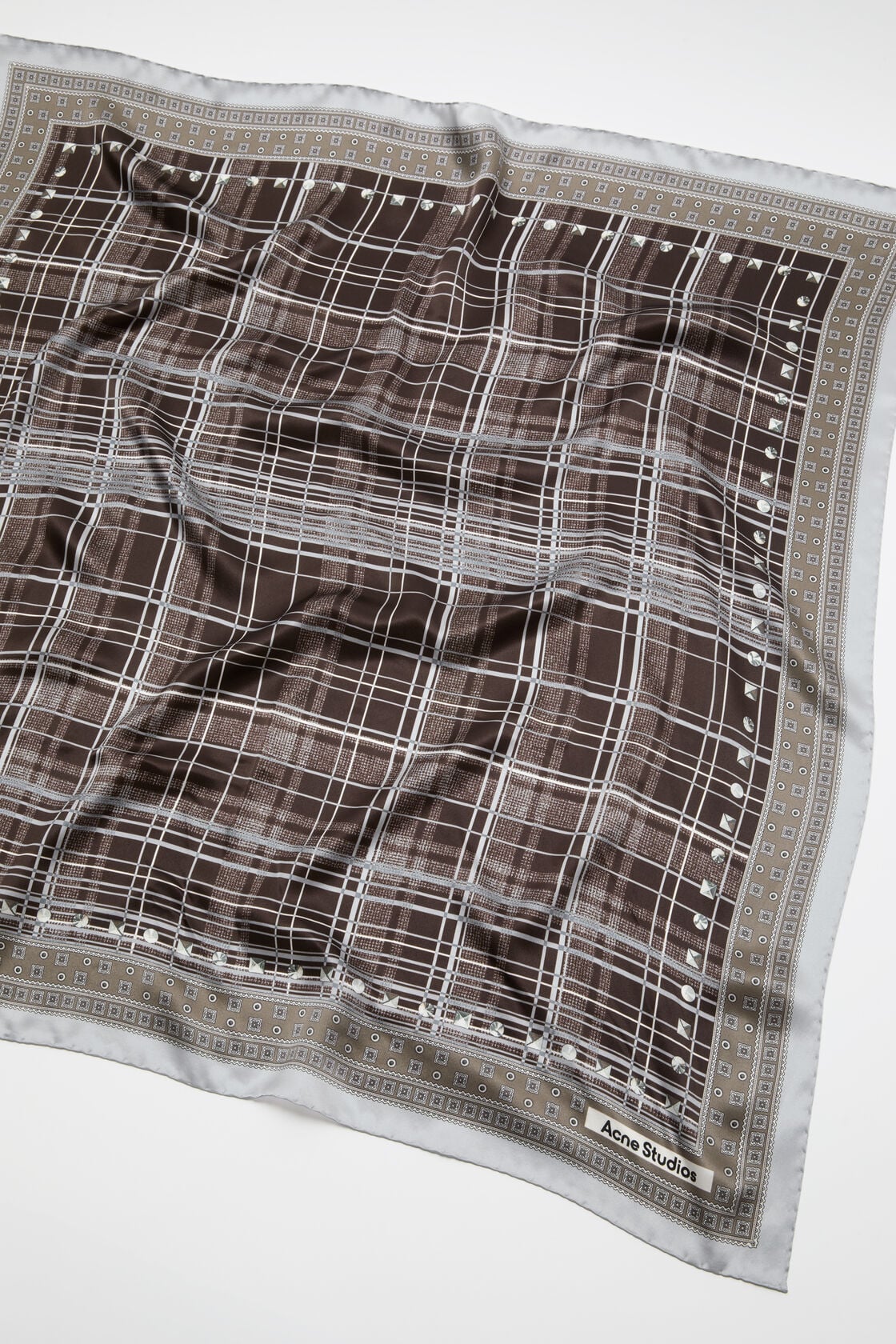 Checkered silk scarf - Grey/brown