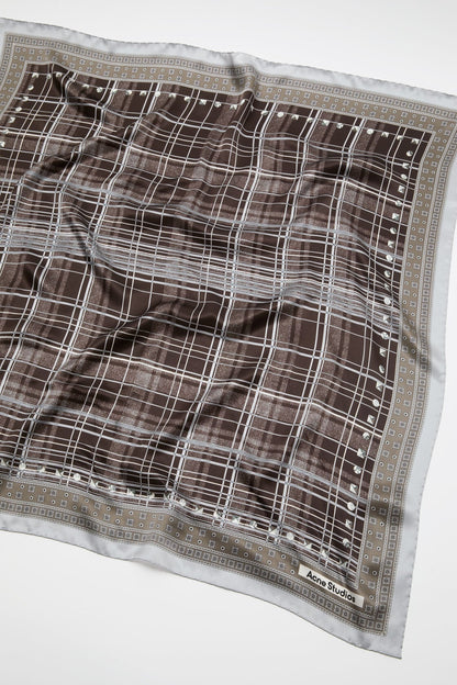 Checkered silk scarf - Grey/brown