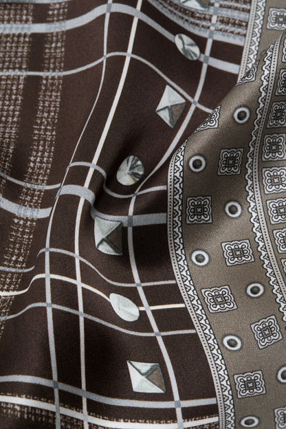 Checkered silk scarf - Grey/brown