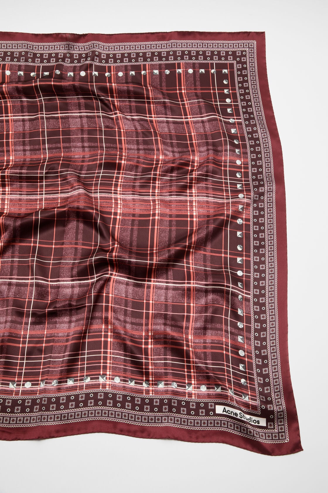 Checkered silk scarf - Burgundy/brown