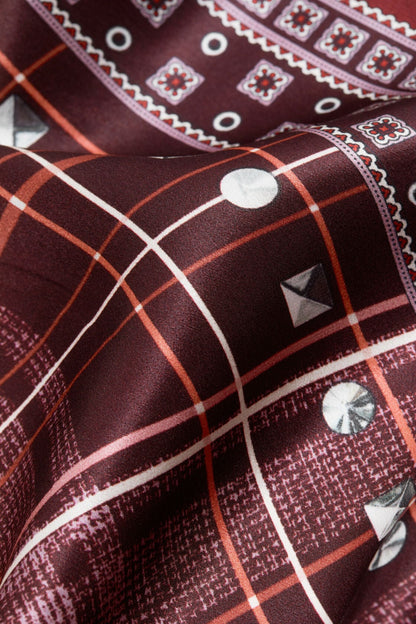 Checkered silk scarf - Burgundy/brown