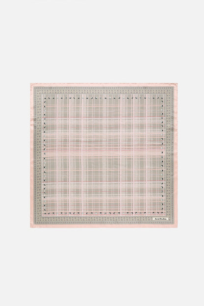 Checkered silk scarf - Pink/taupe
