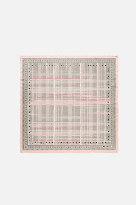 Checkered silk scarf - Pink/taupe