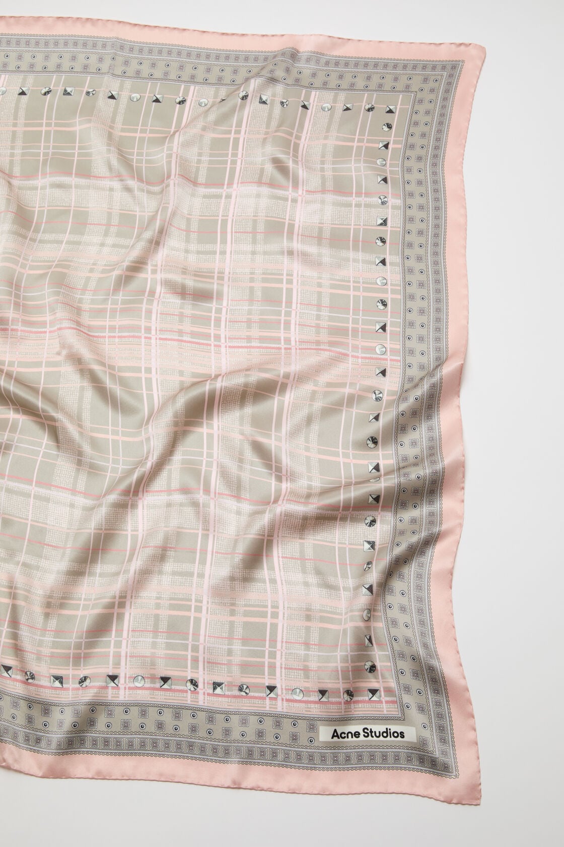 Checkered silk scarf - Pink/taupe