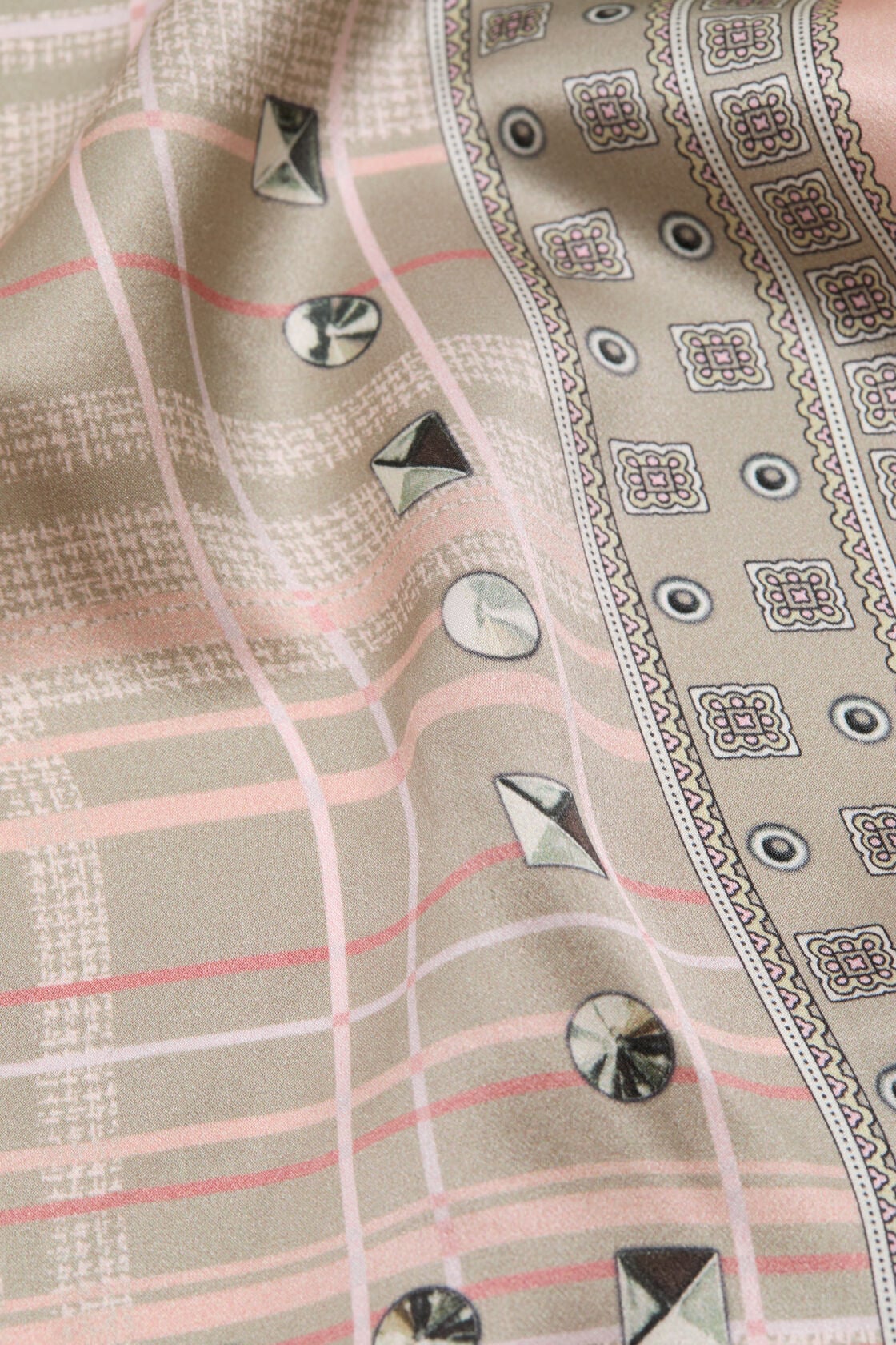 Checkered silk scarf - Pink/taupe
