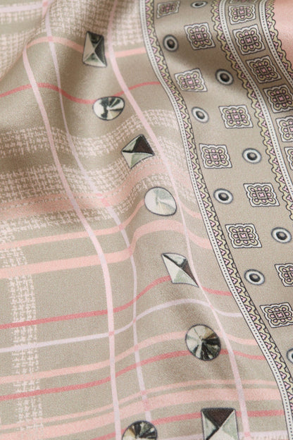 Checkered silk scarf - Pink/taupe