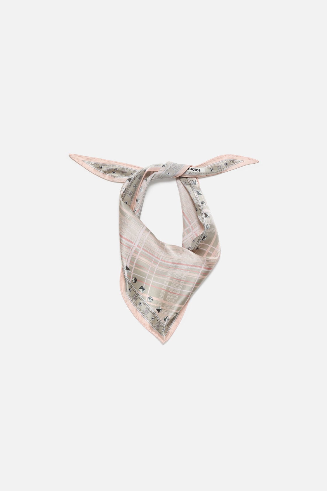 Checkered silk bandana - Pink/taupe