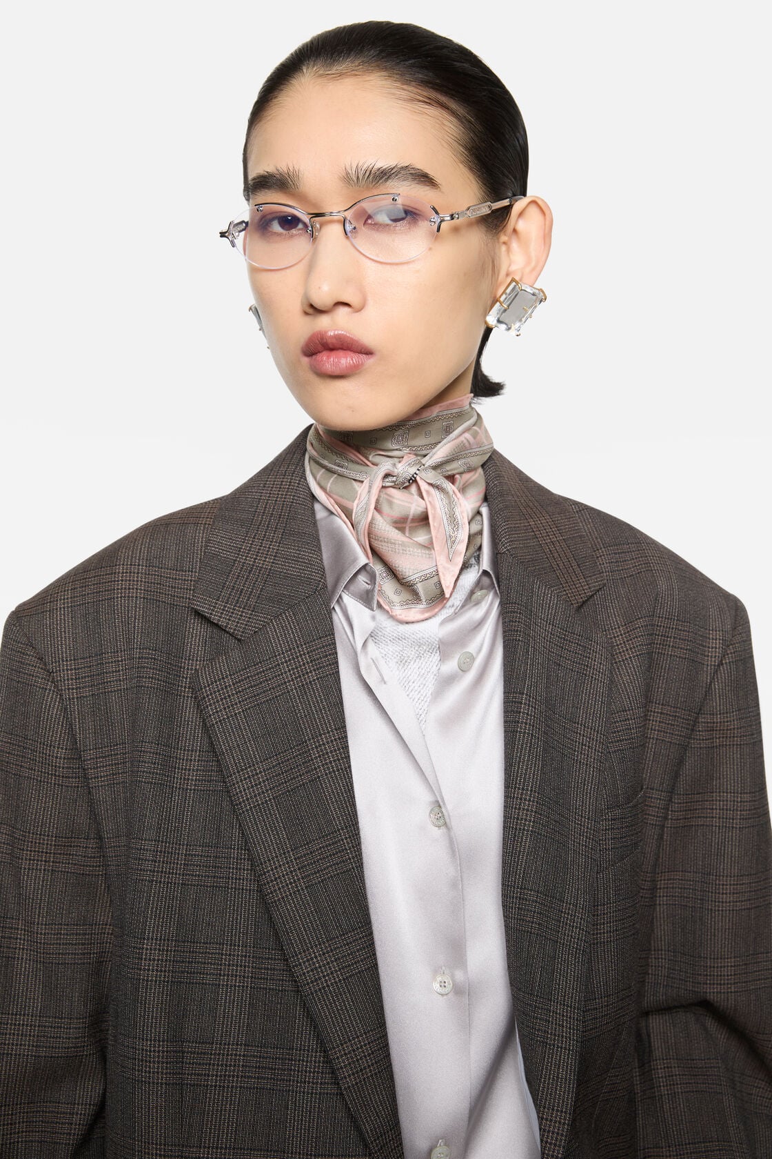 Checkered silk bandana - Pink/taupe