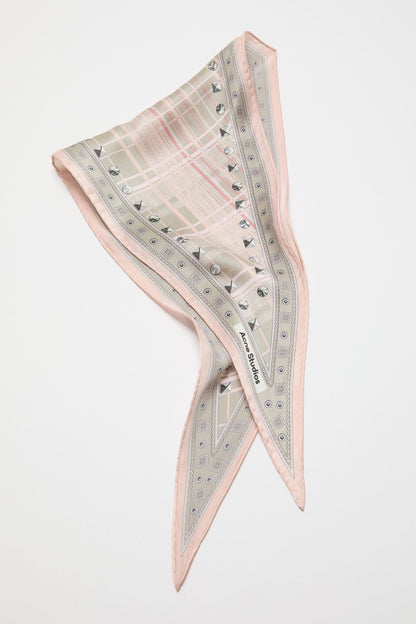 Checkered silk bandana - Pink/taupe