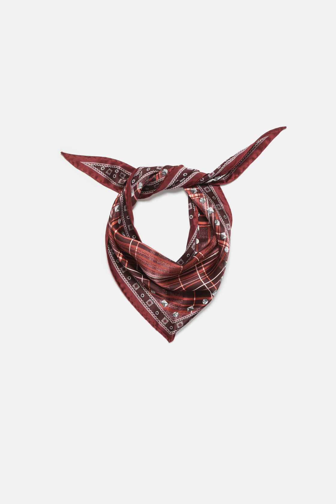 Checkered silk bandana - Burgundy/brown