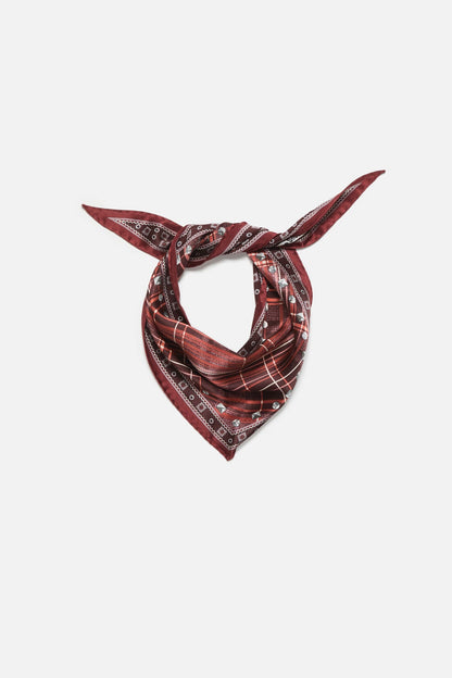 Checkered silk bandana - Burgundy/brown