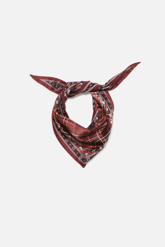 Checkered silk bandana - Burgundy/brown