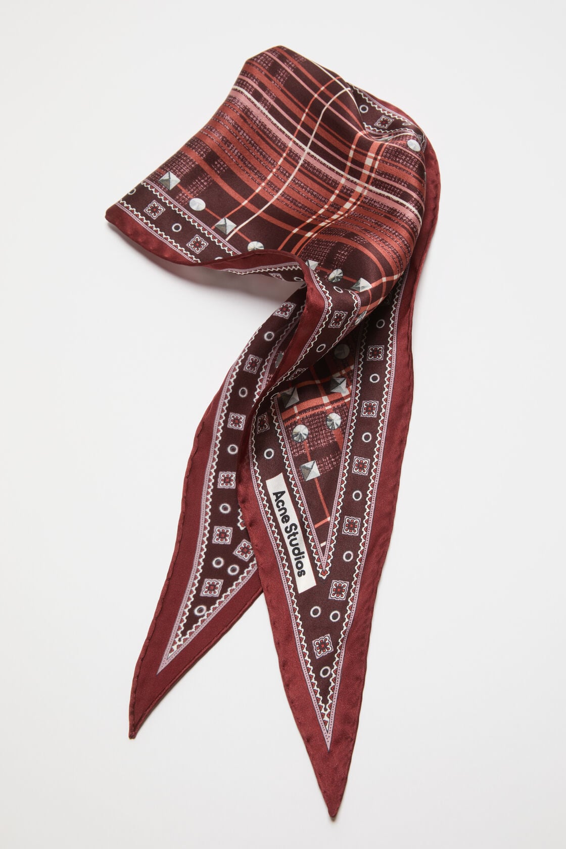 Checkered silk bandana - Burgundy/brown