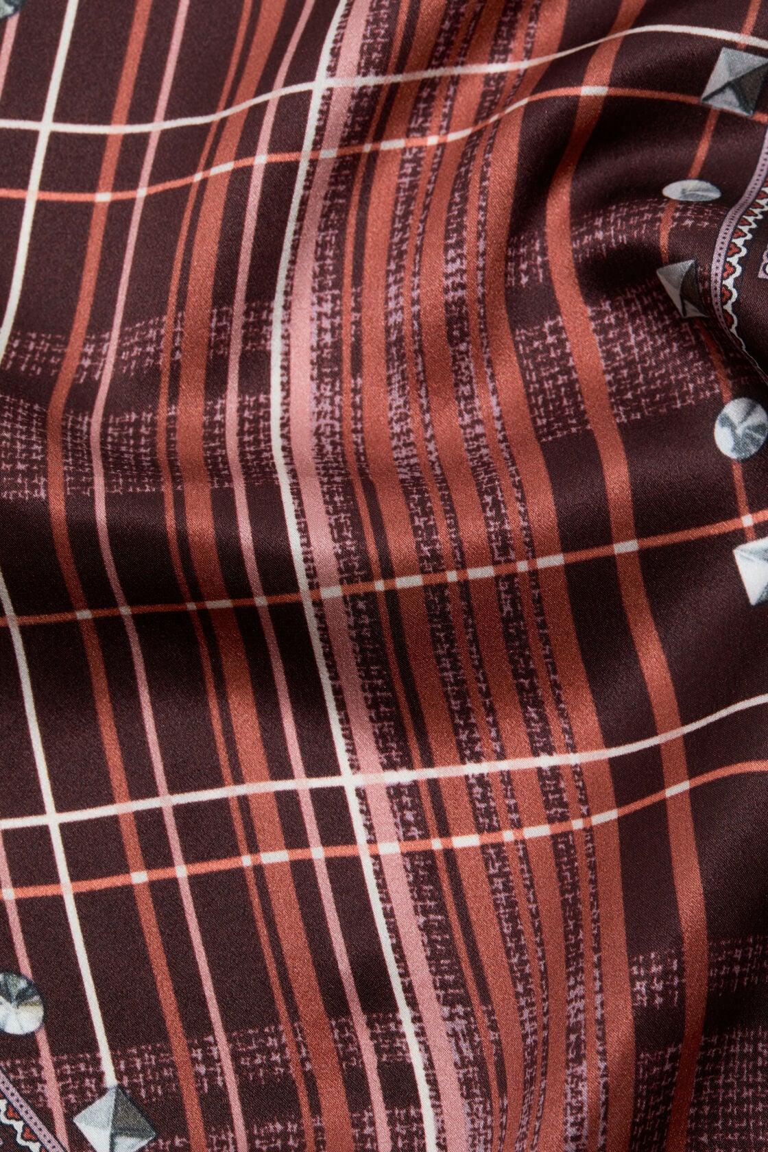 Checkered silk bandana - Burgundy/brown