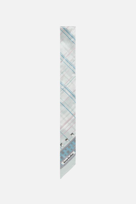 Skinny silk scarf - Sage green/light blue