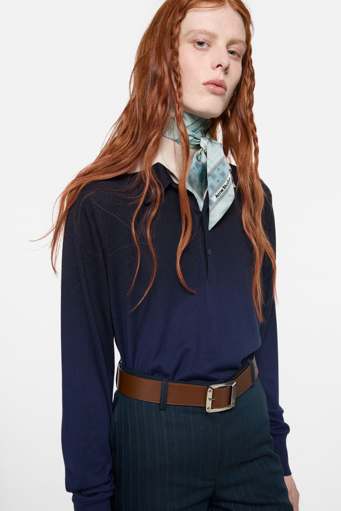 Skinny silk scarf - Sage green/light blue