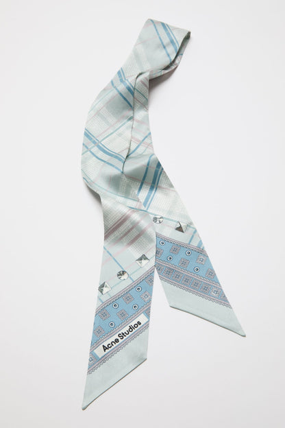 Skinny silk scarf - Sage green/light blue