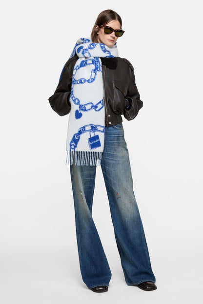 Chain logo wool scarf - White/blue