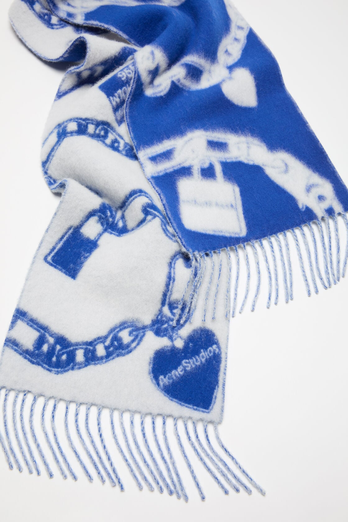 Chain logo wool scarf - White/blue