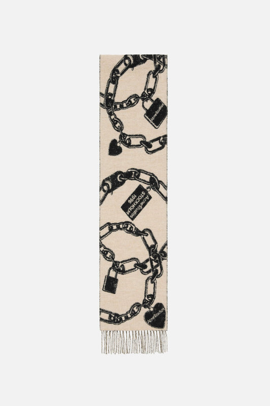 Chain logo wool scarf - Beige/black